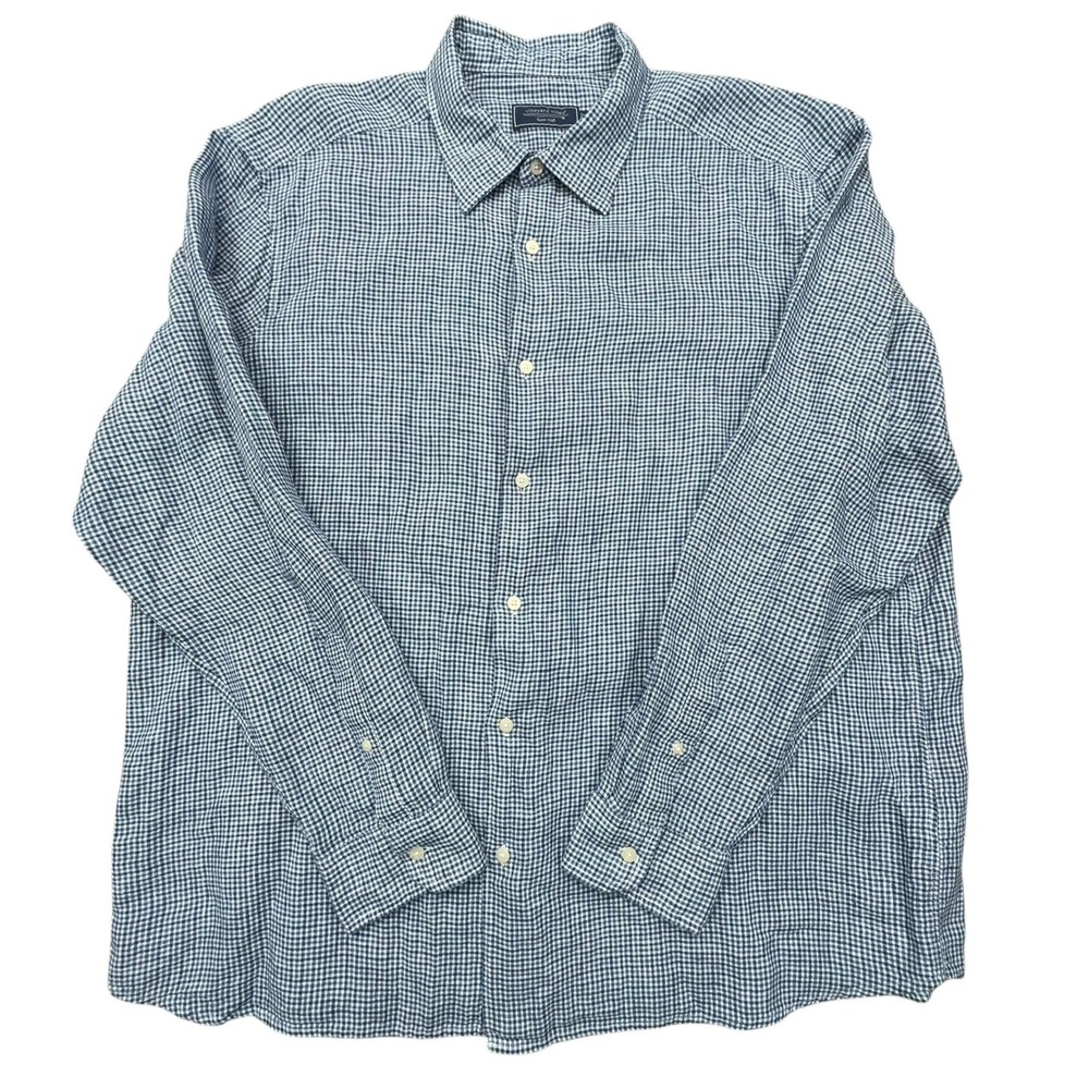 Vineyard Vines Tattersall 100% Linen Shirt Mens XXL Blue Gingham Long Sleeve - Picture 2 of 10